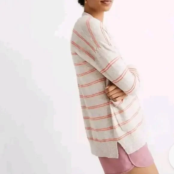 Madewell Bradley Cardigan Sweater Neon Textured Stripes Pocket Large Long Sleeve - Picture 2 of 16
